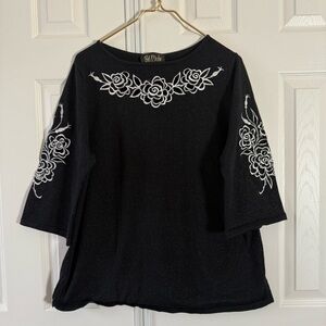 NWOT Bob Mackie Wearable Art Black Cutout Embroidered Size Large Sweater